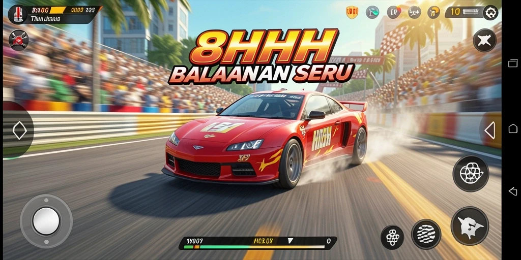 Screenshot gameplay 8HHH menampilkan balapan seru di malam hari.