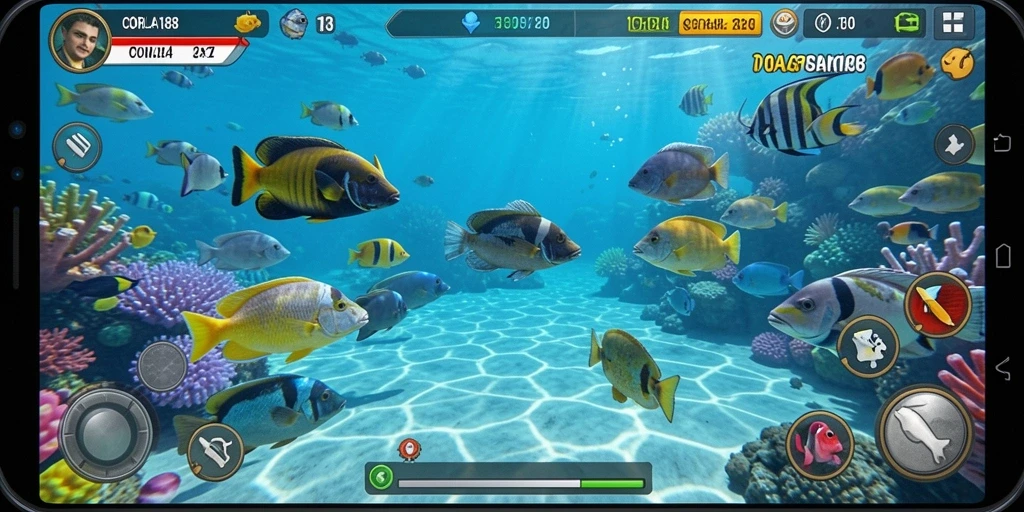 Gameplay seru menangkap ikan di lautan luas.