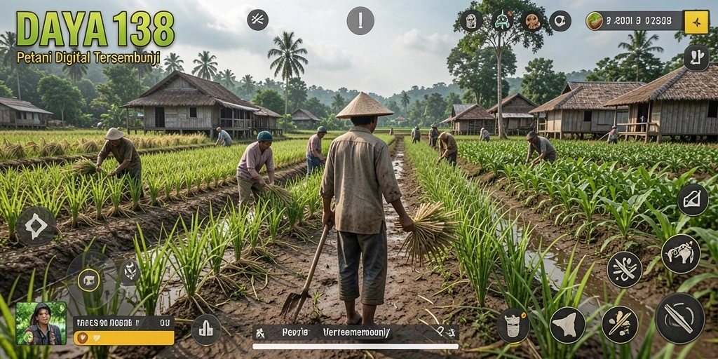 Screenshot gameplay DAYA138 menampilkan kebun yang rimbun dan aktivitas bertani yang menyenangkan.