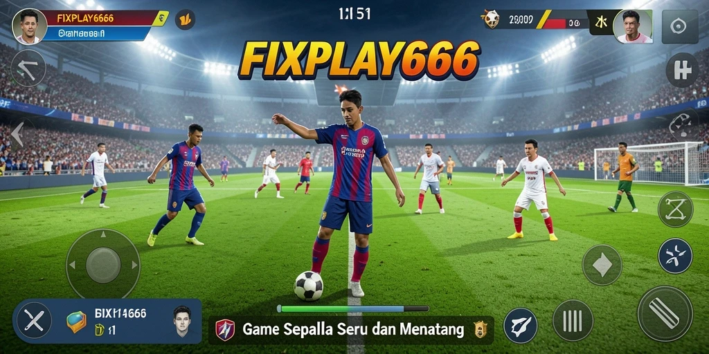 Tangkapan layar menunjukkan aksi permainan sepak bola yang mendebarkan di FIXPLAY666.