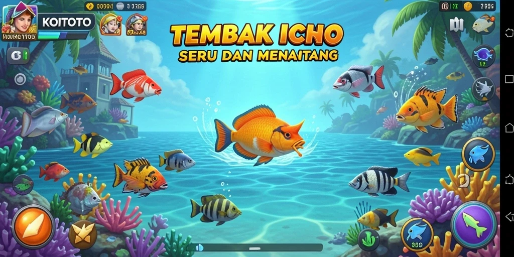 Screenshot gameplay KOITOTO menampilkan aksi menangkap ikan yang seru dan menantang.