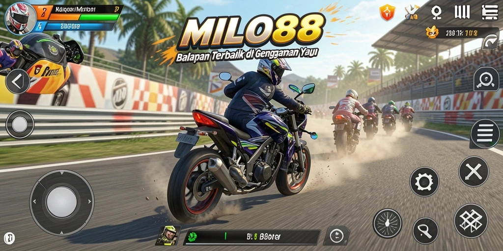 Tampilan mendebarkan gameplay balapan motor di MILO88.