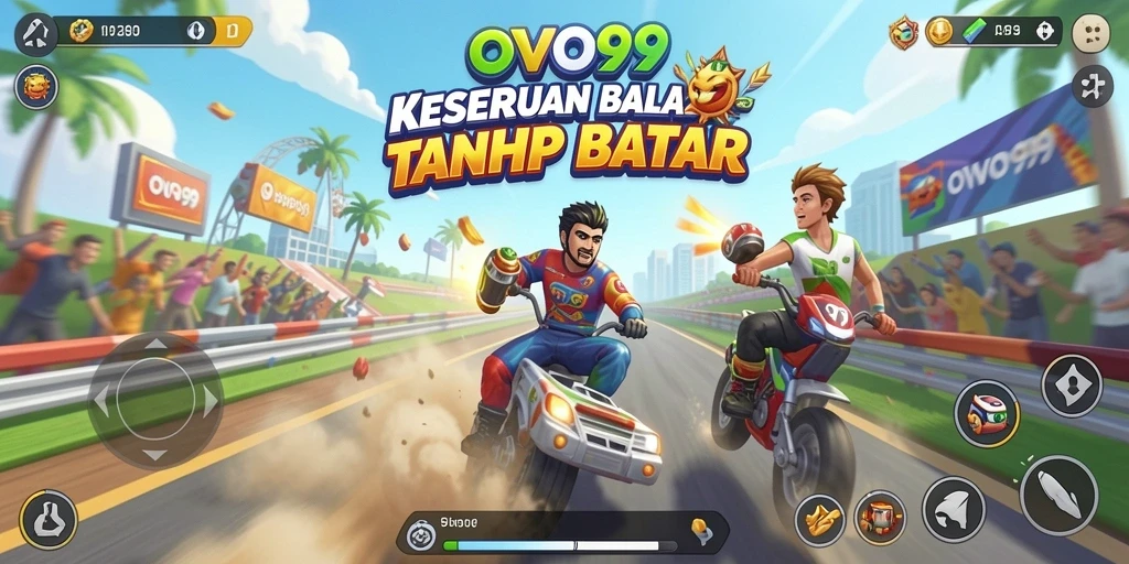 Screenshot gameplay OVO99 menampilkan aksi balapan yang mendebarkan.