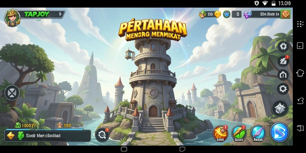 Tampilan gameplay TAPJOY dengan menara dan musuh yang menantang.