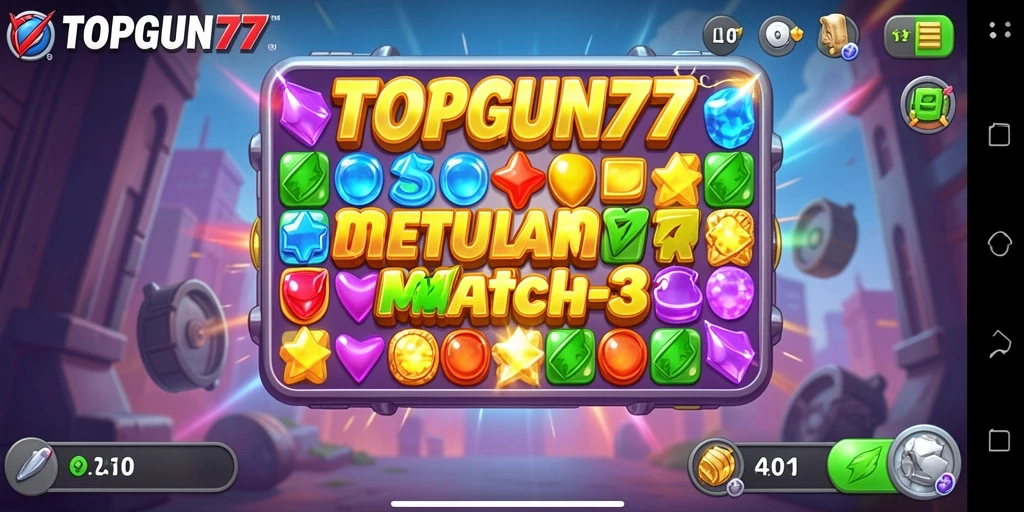 Tampilan gameplay seru dari <strong>TOPGUN77</strong> dengan berbagai elemen warna-warni.